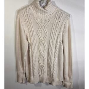 Liz Claiborne Cable Knit Turtleneck Sweater Ivory Women 1X Cozy Sparkles